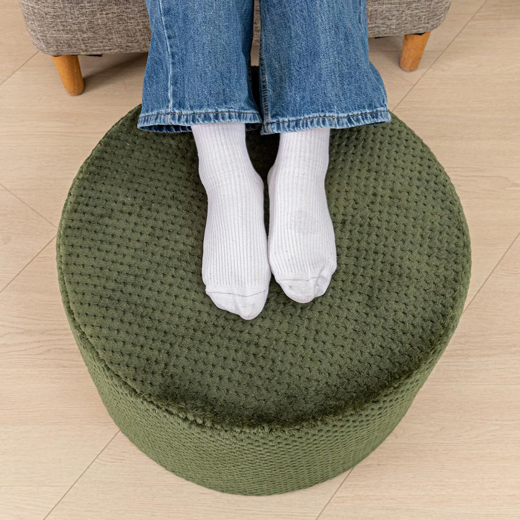 Poofieotto 20"x14" Round Foam Stuffed Pouf Ottoman - Modern Floor Foot Rest & Seating for Living Room, Bedroom, or Couch - Stylish Home Decor Accent (Deep Green)