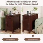 Side Table Set of 2 with Charging Station, 23.6" Tall End Table with Flip-Top Hidden Outlets & USB-C Port, Narrow Nightstand with Drawer and Storage Cabinet for Bedroom, Living Room,Small Spaces