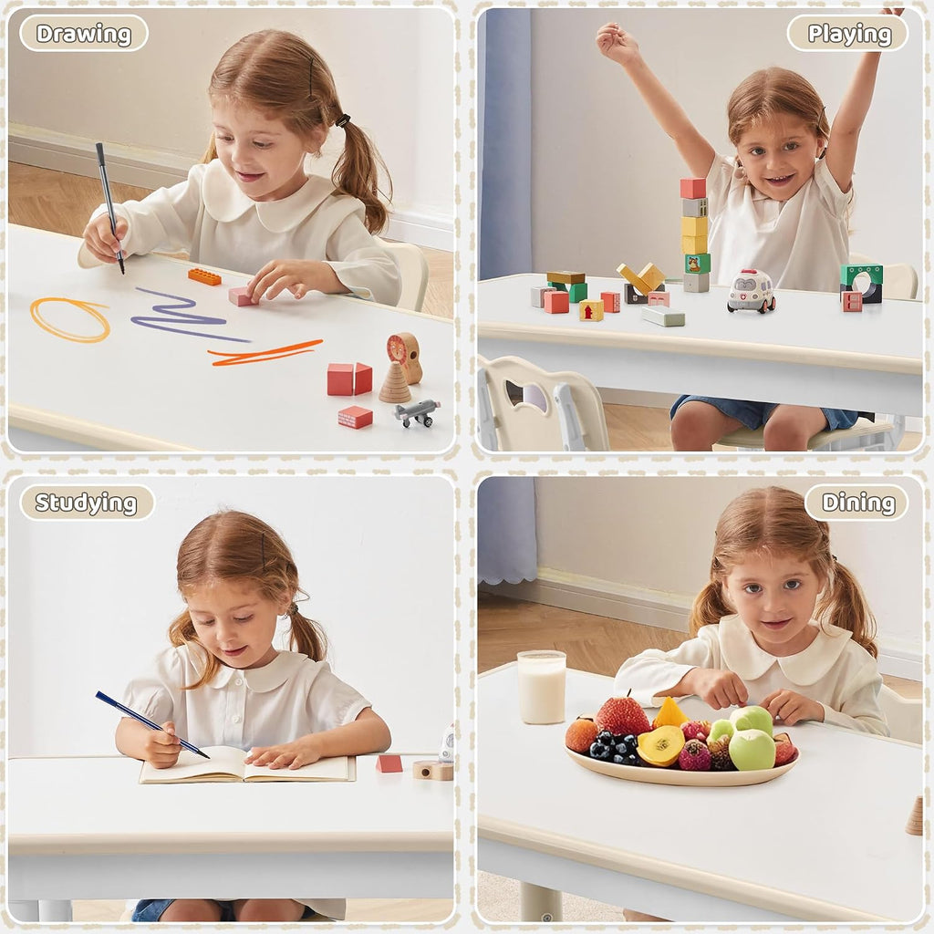DOREROOM Toddler Table, 7 Level Height Adjustable Kids Play Furniture for Ages 3-8, Rectangular Plastic, 23.6" W x47.2 L, Multi-Activity Desk with Graffiti Desktop for Home & Daycare