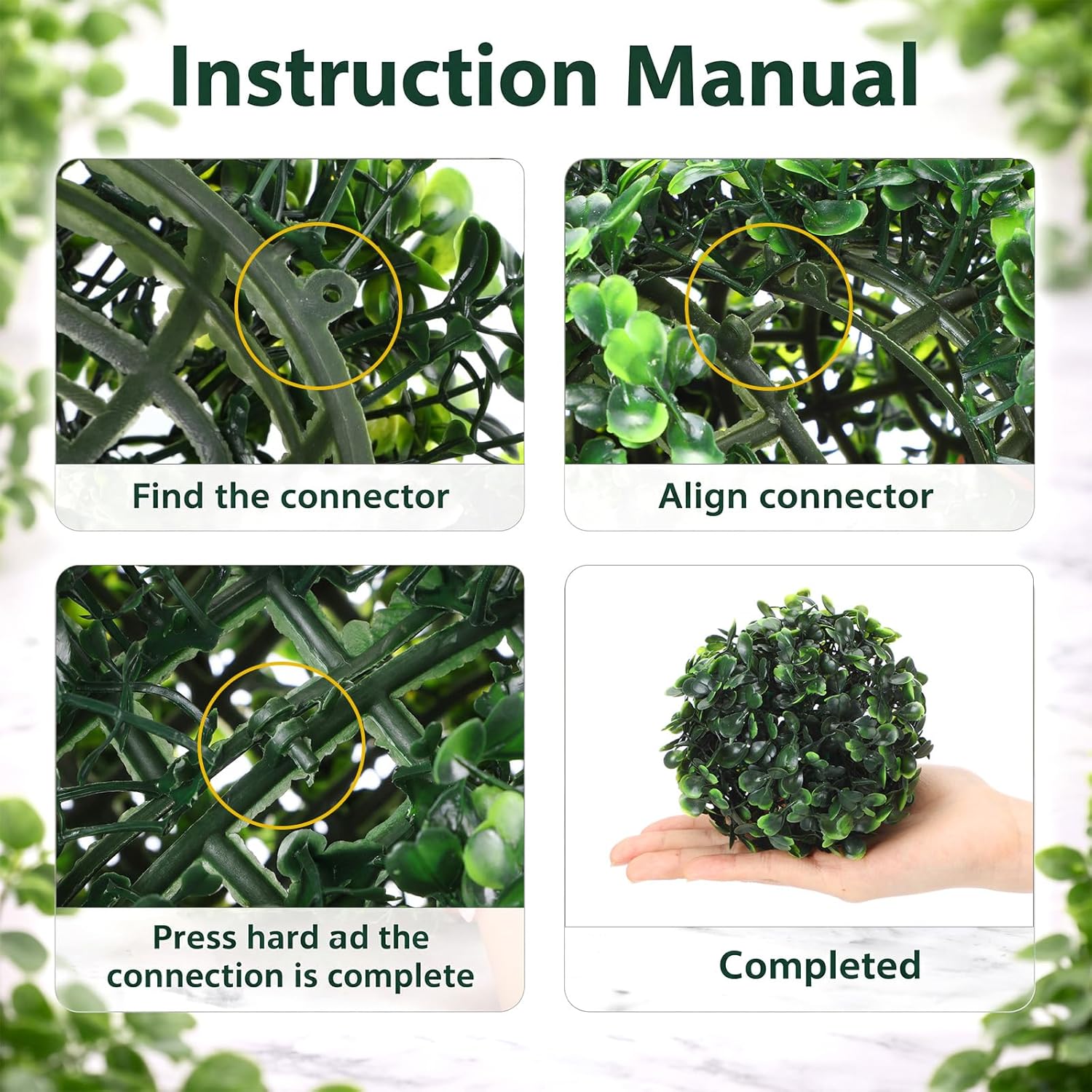 Thiccywoov 6 Pack Artificial Plant Topiary Ball Set, 3 Sizes 4''/7''/9'', Faux Greenery Boxwood Grass Balls Decorative Plants Decor for Backyard, Balcony, Garden, Indoor Outdoor Home Wedding Party