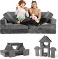 Contour Comfort Kids Couch 14 PC Modular Kids Play Couch Set – Convertible Sofa with Soft Foam Sofa Cushions | Fort Kid Play Room Furniture, Grey