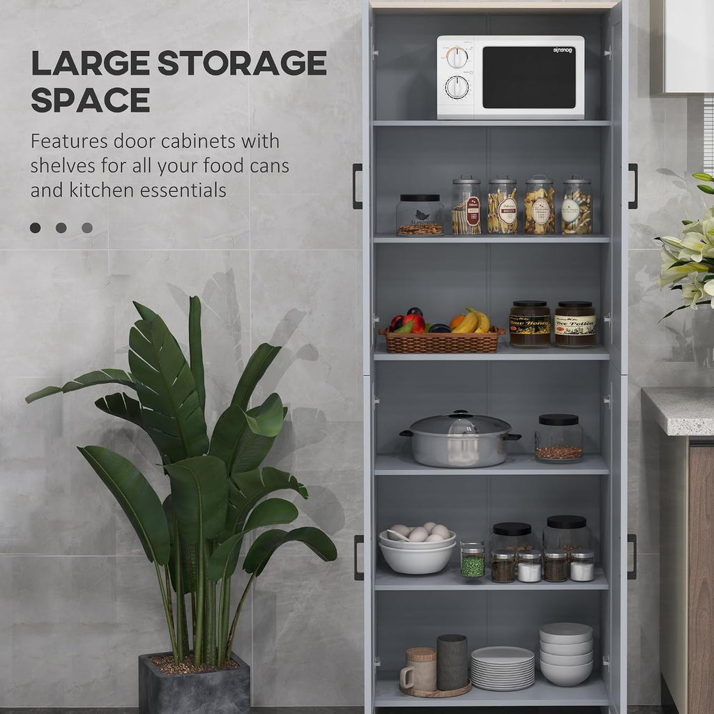 72" Freestanding Kitchen Pantry, 4-Door Storage Cabinet Organizer with Adjustable Shelves, Kitchen Cabinet with Doors and Shelves, Gray