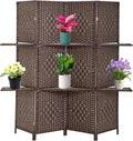 FDW Room Divider 4 Panel Wooden Screen Folding Portable Partition Screens Wood with Removable Storage Shelves Color, Dark Brown
