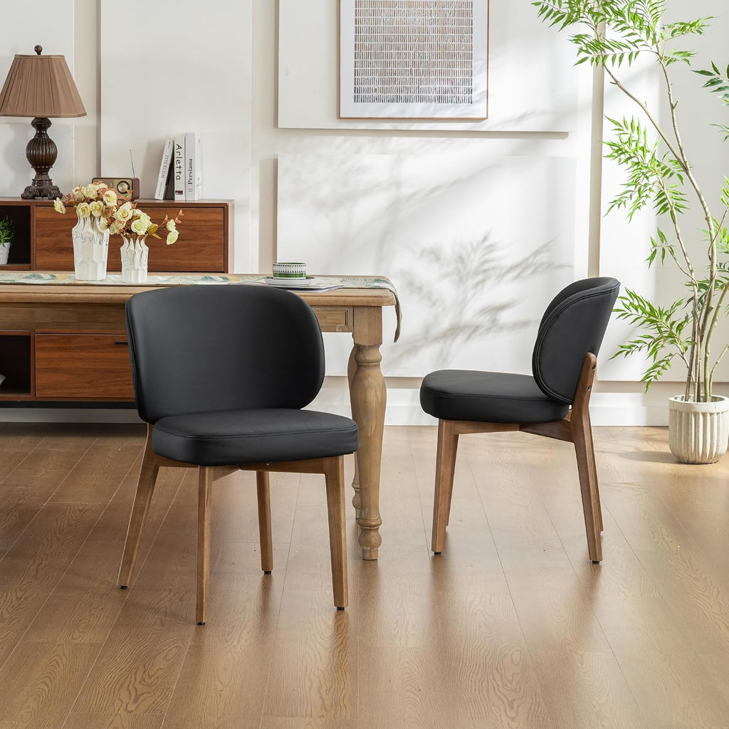 YOUNIKE Dining Chairs Set of 6 Mid Century Modern Kitchen Chair with High Back Faux Leather Upholstered Armless Chair 20" Wide Padded Seat with Wooden Legs for Kitchen Dining Living Room Bedroom Black