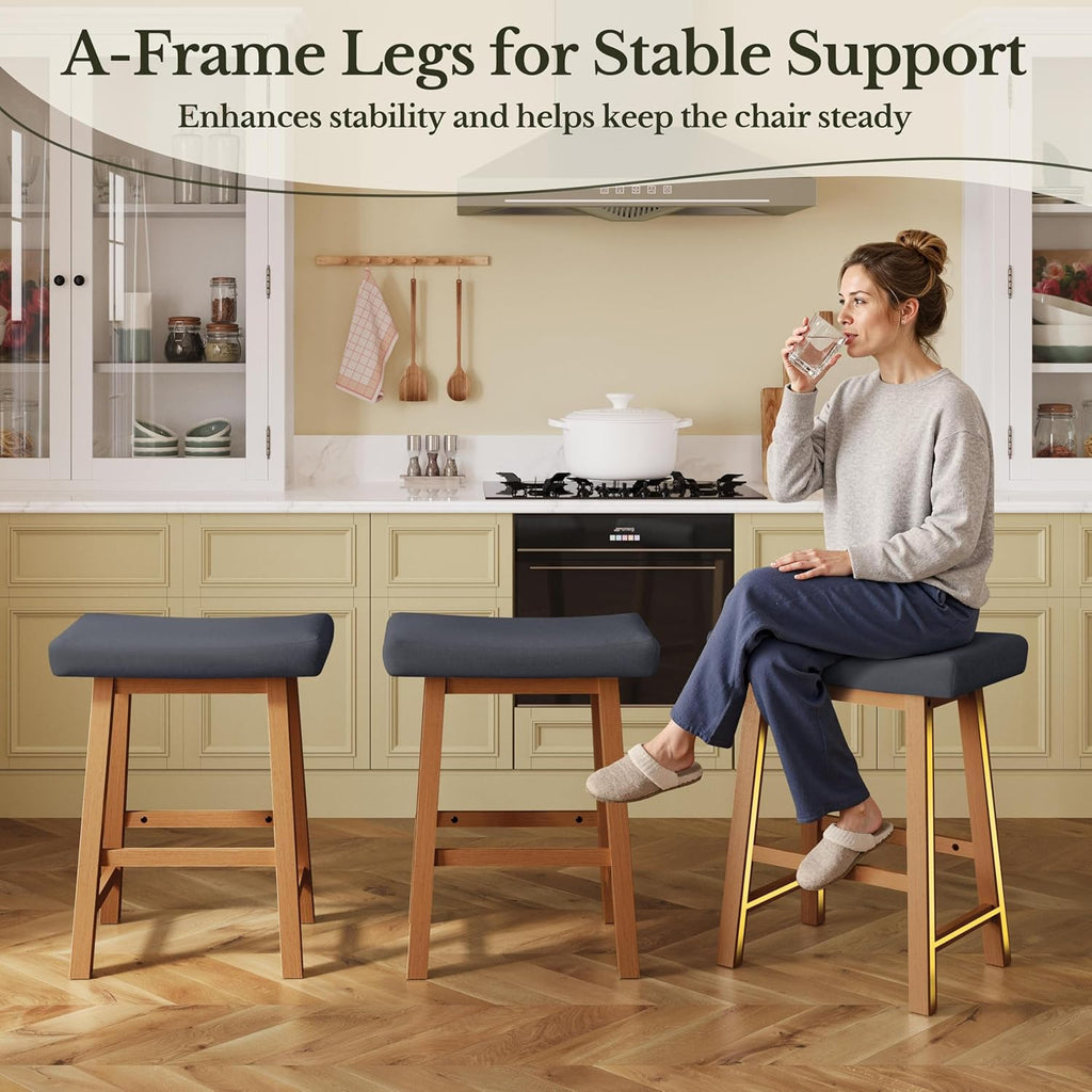 Yaheetech 24 Inch Counter Height Bar Stools Set of 3, Backless Saddle Stool Chair for Kitchen Counter Island with Footrests for Dining Room Small Space, Dark Gray