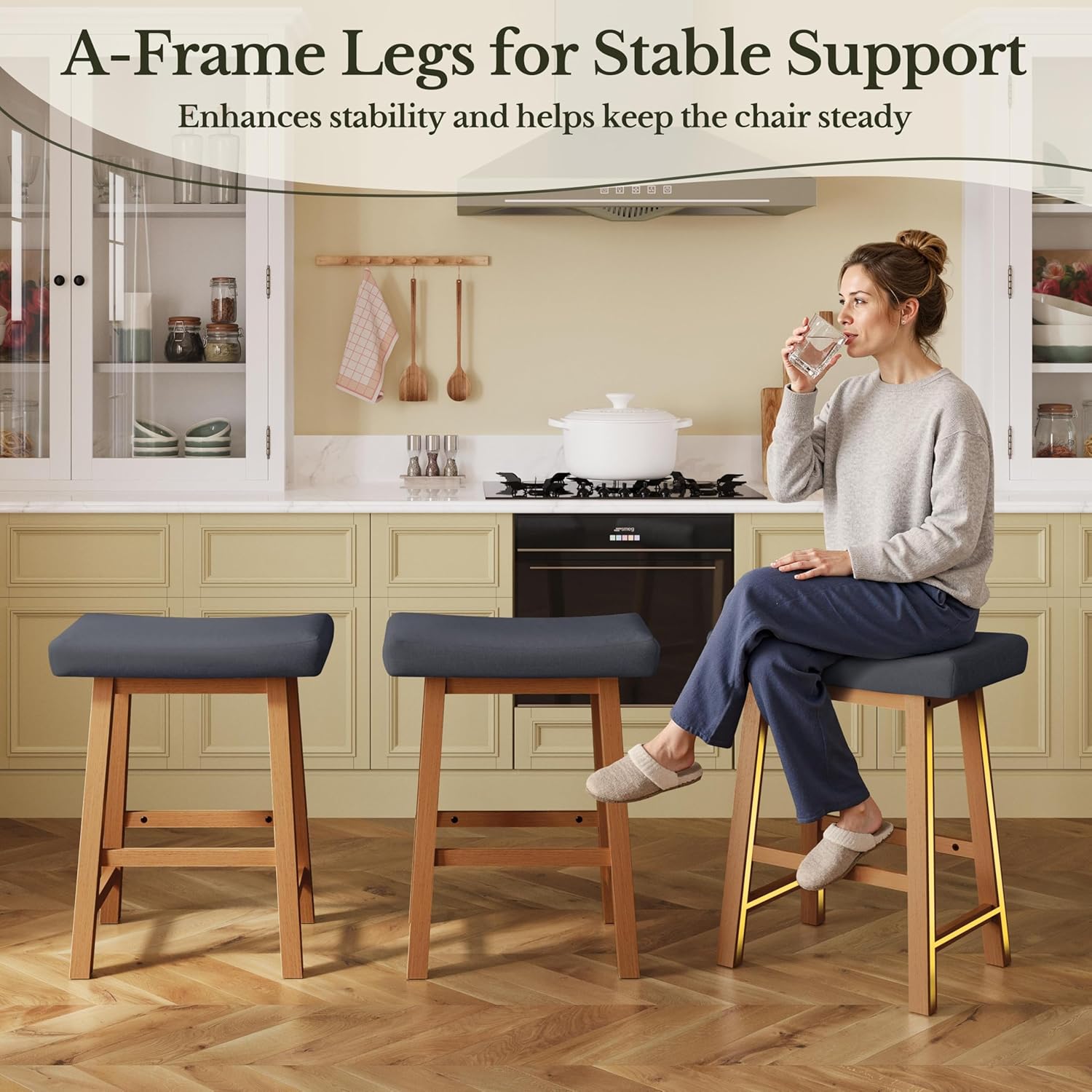 Yaheetech 24 Inch Counter Height Bar Stools Set of 3, Backless Saddle Stool Chair for Kitchen Counter Island with Footrests for Dining Room Small Space, Dark Gray