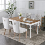 Ball & Cast Contemporary Upholstered Dining Chairs Set of 2, Button Tufted Kitchen Side-Chairs with Hang Ring & Nailhead Trims & Solid Wood Legs, 2-Piece Backrest Traditional Chair, Linen Beige