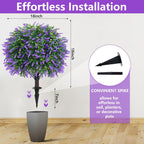 Yangrass Artificial Lavender Topiary Ball Trees with Ground Spike, Set of 2 UV Resistant Artificial Shrubs, Fake Evergreen Artificial Plant Bush for Indoor Outdoor Front Porch Garden