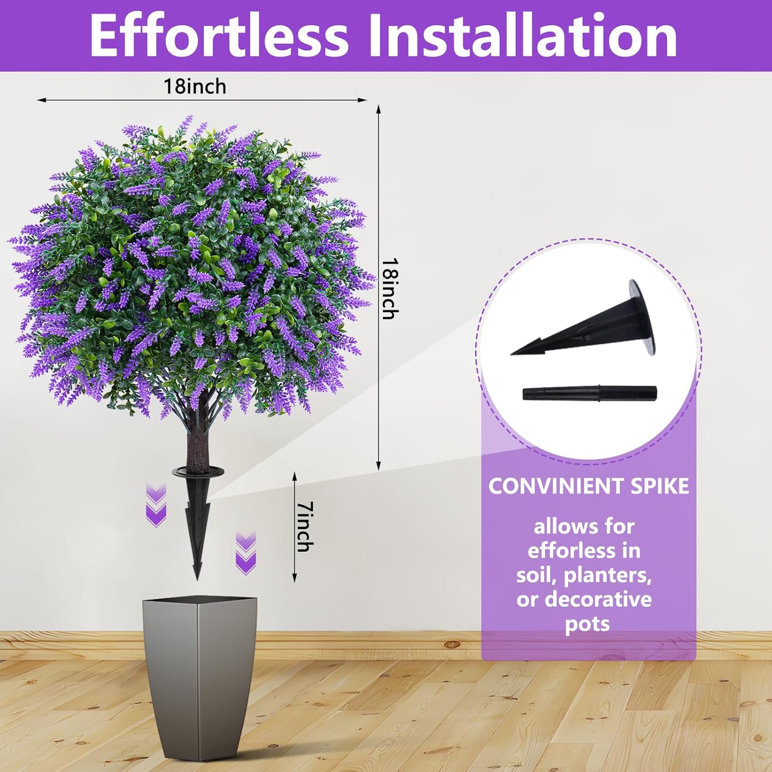 Yangrass Artificial Lavender Topiary Ball Trees with Ground Spike, Set of 2 UV Resistant Artificial Shrubs, Fake Evergreen Artificial Plant Bush for Indoor Outdoor Front Porch Garden