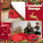 24 Inch RAINFLOW Christmas Wreath Storage Container - Heavy Duty Wreath Storage Bag With Handles Red Thickened Nonwoven Fabric Ideal For Household Organization Halloween Holiday Ornament Storage