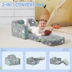 aodisman Thick Comfy Kids Chair and Couch, 2-in-1 Soft Foldable Plush Kids Sofa, Foam Seating for Reading and Play, Removable Washable Cover, Gray Dinosaur