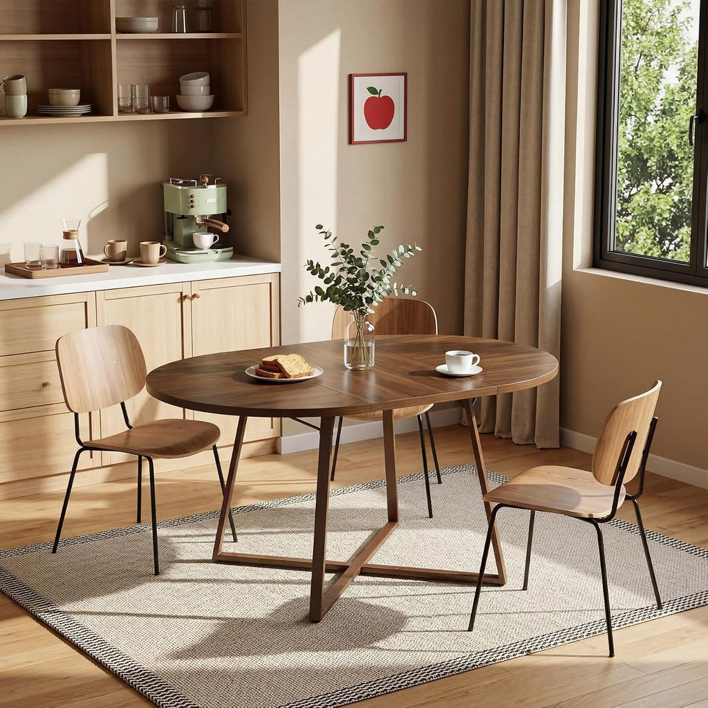 LITTLE TREE 59-Inch Oval Wooden Dining Table for 4-6, Kitchen Round Table with Metal Cross Base, Modern Farmhouse Dining Table for Small Space, Dining Room, Apartment, Living Room, Walnut (Table Only)