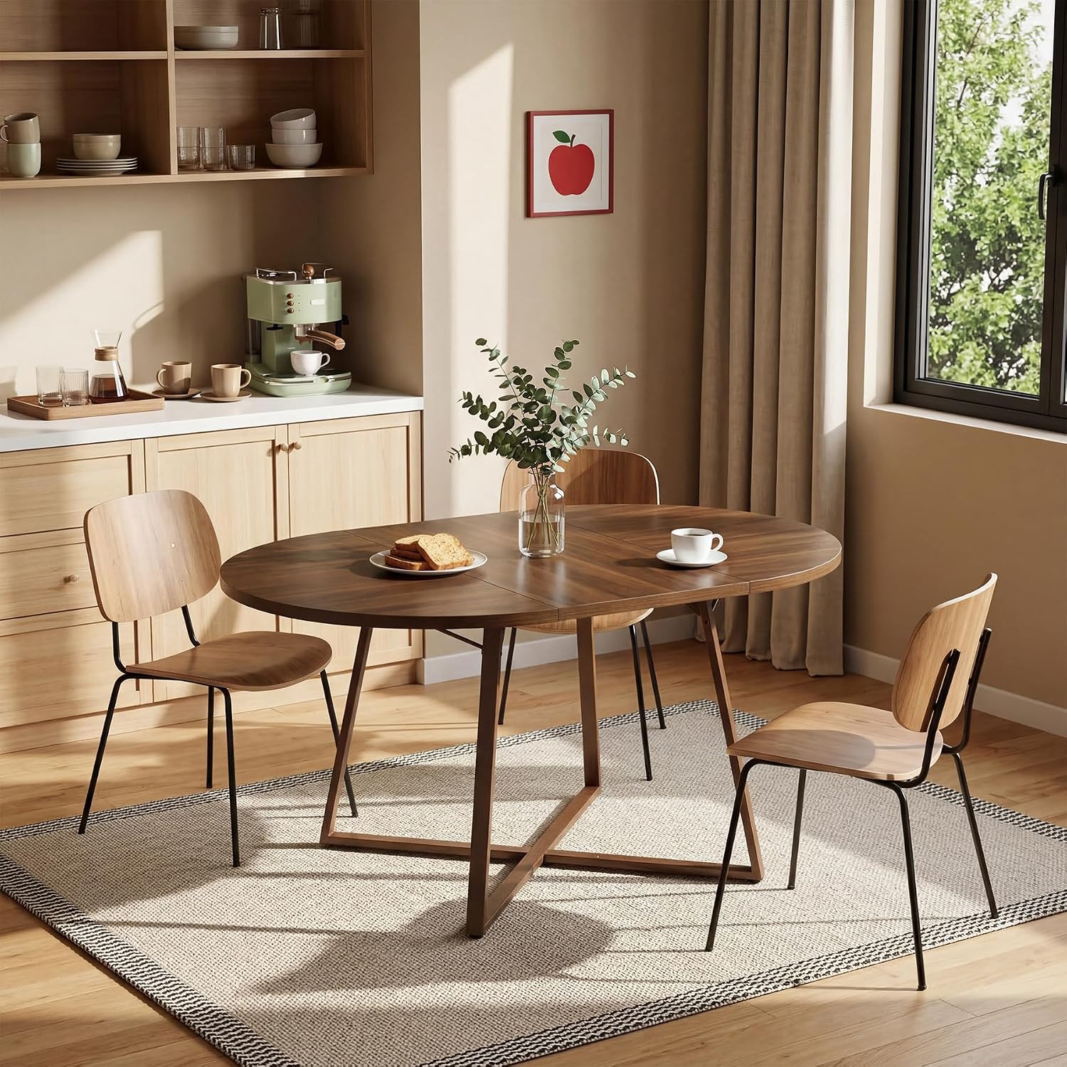 LITTLE TREE 59-Inch Oval Wooden Dining Table for 4-6, Kitchen Round Table with Metal Cross Base, Modern Farmhouse Dining Table for Small Space, Dining Room, Apartment, Living Room, Walnut (Table Only)
