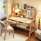 Kids Desk and Chair Set Wooden Children's Learning Table and Chair with Hutch and Two Drawers Children Study,Writing,Computer,Workstation Desk for 3 and Above(Nature