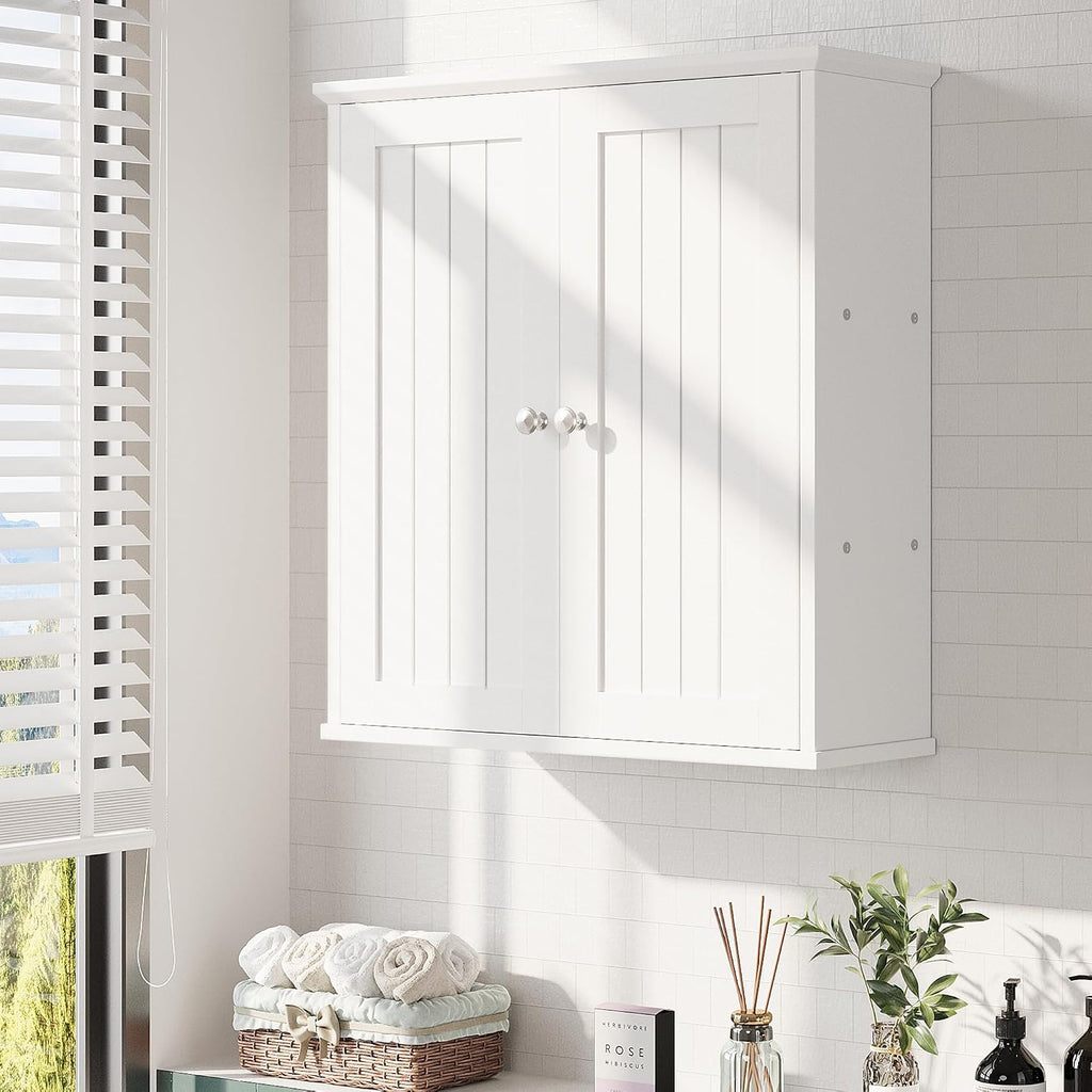 Walsunny Bathroom Medicine Cabinet Wall Mount with 2 Doors and 2 Shelves, Small Bathroom Cabinet Wooden Storage Cabinet Over Toilet Restroom Laundry Room Kitchen, White