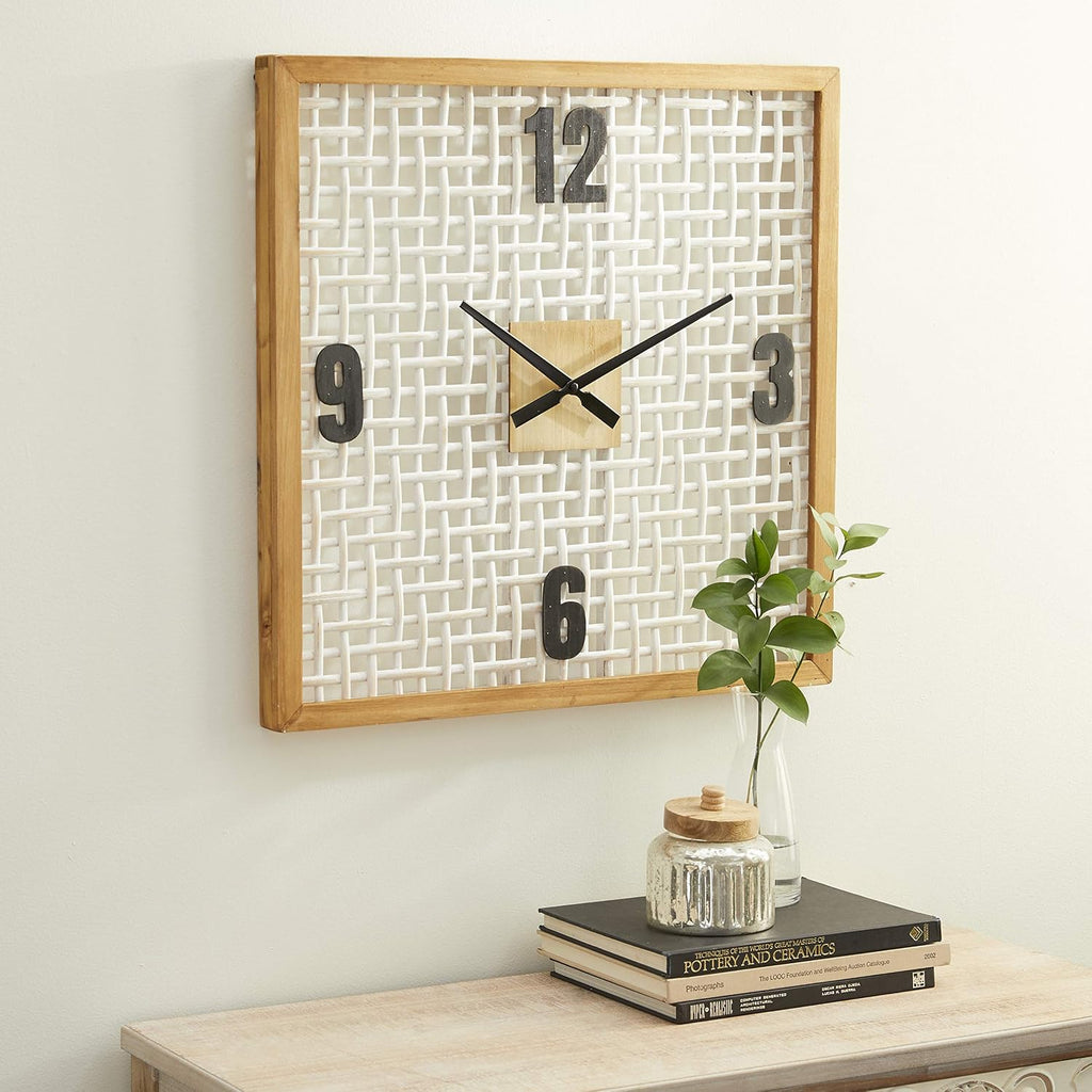 Deco 79 Farmhouse Wood Square Wall Clock, 24" x 2" x 24", White
