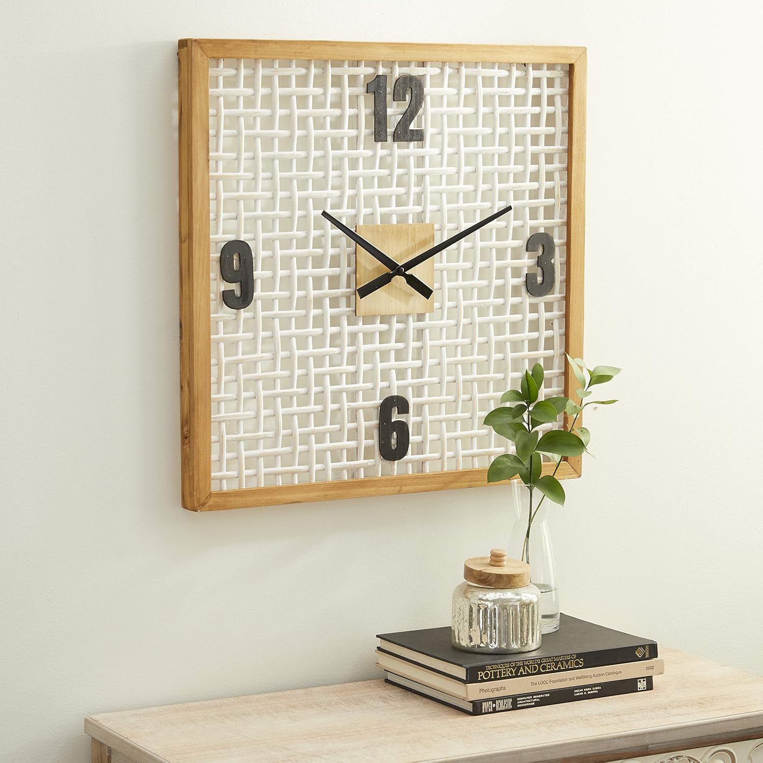 Deco 79 Farmhouse Wood Square Wall Clock, 24" x 2" x 24", White