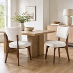 YOUNIKE Wooden Dining Chairs Set of 2, Chenille Fabric Upholstered Dining Room Chairs Kitchen Side Chairs, Farmhouse Dinner Chairs with Solid Wood Legs for Kitchen Dining Vanity, Beige