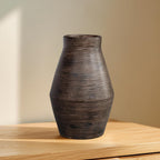 Brown Ceramic Vase - 10 Inch Rustic Farmhouse Vases Home Decor, Decorative Pottery Flower Vase for Living Room, Table Centerpiece, Shelf Kitchen Mantel Decor