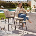 MEISSALIVVE Bar Stools Set of 2, Bar Height Bar Stools, Swivel Patio Barstools with Removable Cushion, Boho Outdoor Bar Stools with Olefin Rope Backrest for Kitchen, Garden, Balcony, Beige