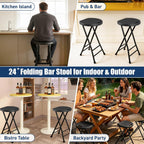 Folding Stool, Black 24 Inch Foldable Bar Stool with Handle, 500 lbs Capacity, Non-Slip Feet, Space-Saving Folding Tall Seating for Kitchen Island, Pub, Camping, Party Ourdoor Indoor(1 Pack)