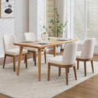 Upholstered Dining Chairs Set of 4, Linen Fabric Living Room Chairs Mid Century Modern Armless Kitchen Chairs with Backrest and Wood Legs for Kitchen Dining Room Restaurant, Cream