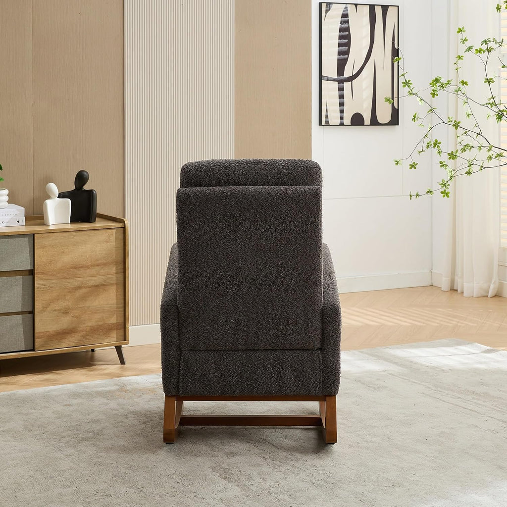 Upholstered Rocking Chair,25.4" Wide Rocking Chair Nursery with Retractable Footrest and Side Pocket, High Back Rocking Chair Accent Armchair for Living Room, Bedroom,Rubber Wood Legs (Charcoal)