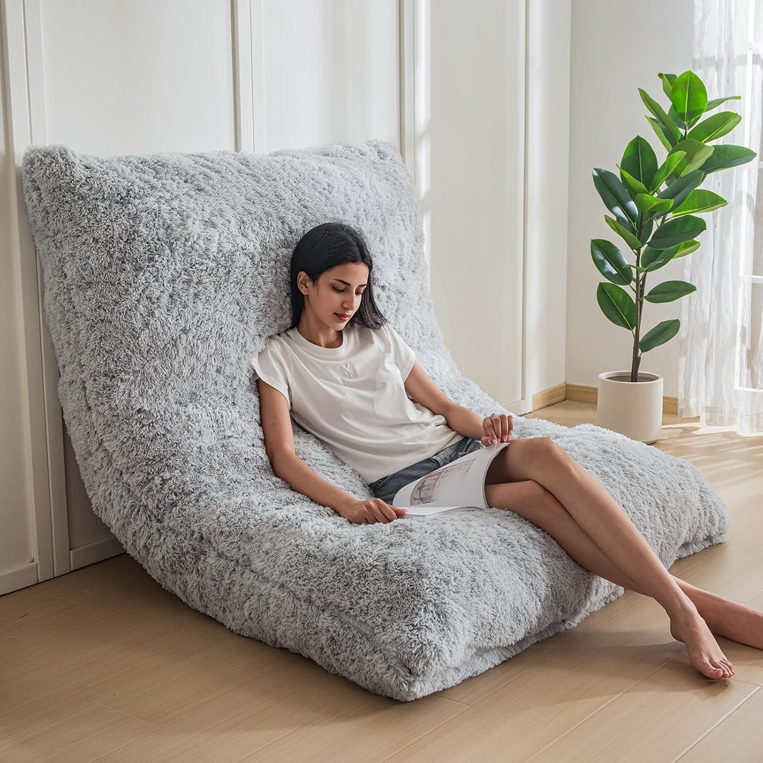 MAXYOYO 3 in 1 Bean Bag Chair, Giant Bean Bag Sofa Bed, Floor Couch with High-Density Foam Filling, Bean Bag Chair for Adult