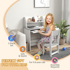 Qaba Kids Desk and Chair Set with Storage, Study Desk with Chair for Children 5-8 Years Old, Gray