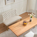 Velvet Upholstered Dining Bench with Back, 45.6'' Tufted Loveseat Bench with Gold Stainless Steel Legs, Mid-Century Modern Banquette Seating for Dining Room, Kitchen, Entryway, Beige
