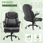 Office Chair, Big and Tall Executive Chairs with Lumbar Support for Back Pain, Breathable Desk Computer Chair with Adjustable Flip-up Armrests, Wide Cushion Swivel Home Office Chair Black PU