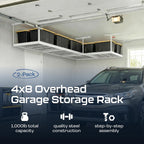 2-Pack 4 x 8 MonsterRax Overhead Garage Storage Rack, Ceiling Racks for Garage, Organization Shelving, Adjustable Hanging Shelf, White, 24"-45" Height Adjustment,