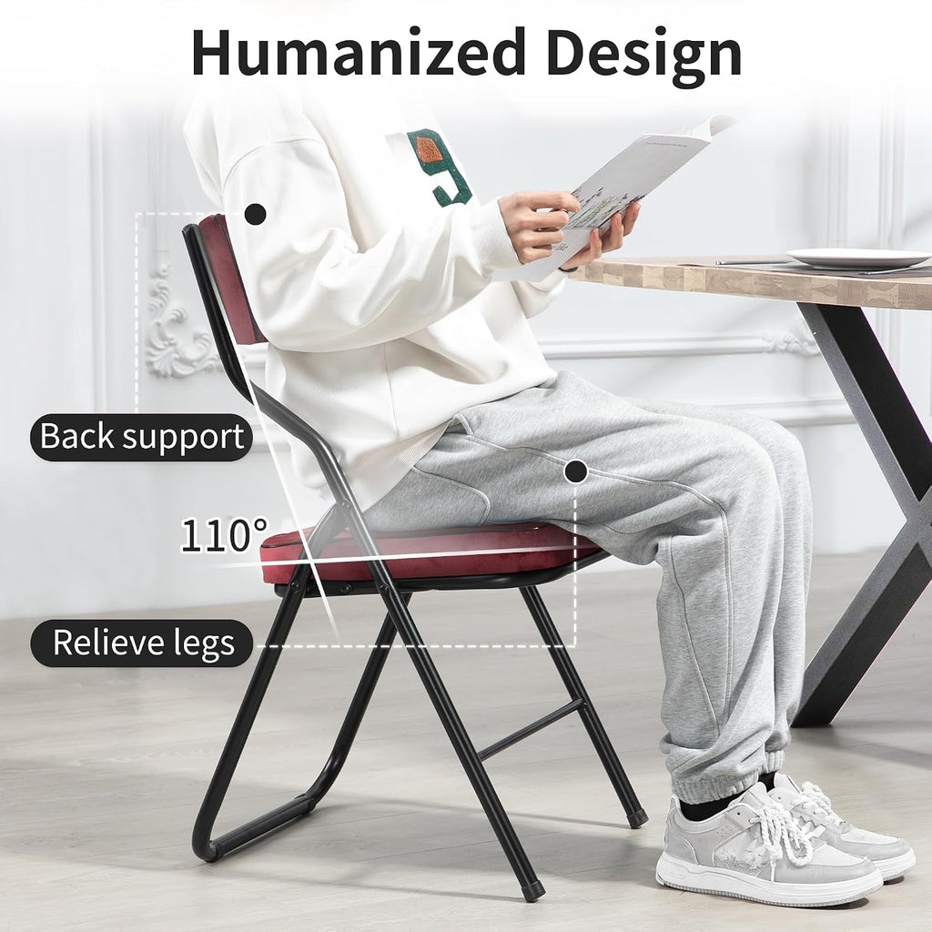 HOMEFUN Padded Folding Chairs 4 Pack - Foldable Dining Chair with Cushion, Portable and Assembled Extra Seat for Guests Kitchen Office Wedding Party Wine Red
