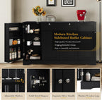 MAGIC UNION 54" Modern Buffet Cabinet with Storage, Wood Sideboard Cabinets with Drawer, Coffee Bar Cabinet with Doors and Adjustable Shelves, Kitchen Pantry Storage Cabinets for Living Room (Black)