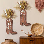 2 Pcs Wood Cowboy Boot Vase for Flowers Faux Greenery, Cowgirl Boot Decor, Western Wall Decor for Bathroom, Bedroom, Kitchen(Flower)