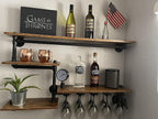 Bar Liquor Shelves, Industrial Pipe Shelving Wine Rack Wall Mounted, Wine Bottle Display Storage Holder for Kitchen Dining Room Bar (Black)