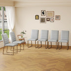 Modern Dining Chairs Set of 6, Grey Faux Leather Kitchen Chairs, Upholstered Armless Dining Room Chair with Silver Metal Legs Heavy Duty, Comfortable (Grey Chiars, Set of 6)