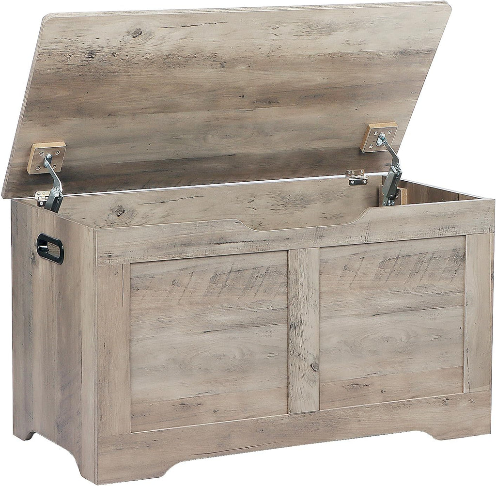 Timberer 31.5" Storage Chest, Wooden Storage Bench, Lift Top Toy Chest with 2 Safety Hinges, Large Toy Box, Entryway Shoes Bench for Living Room, Bedroom, Grey