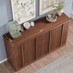 Fluted Buffet Cabinet with Storage, 60" Sideboard Buffet Storage Cabinet with 4 Doors & Adjustable Shelves, Wood Coffee Bar Credenza Storage Cabinet for Kitchen, Living Room, Walnut(1PCS)