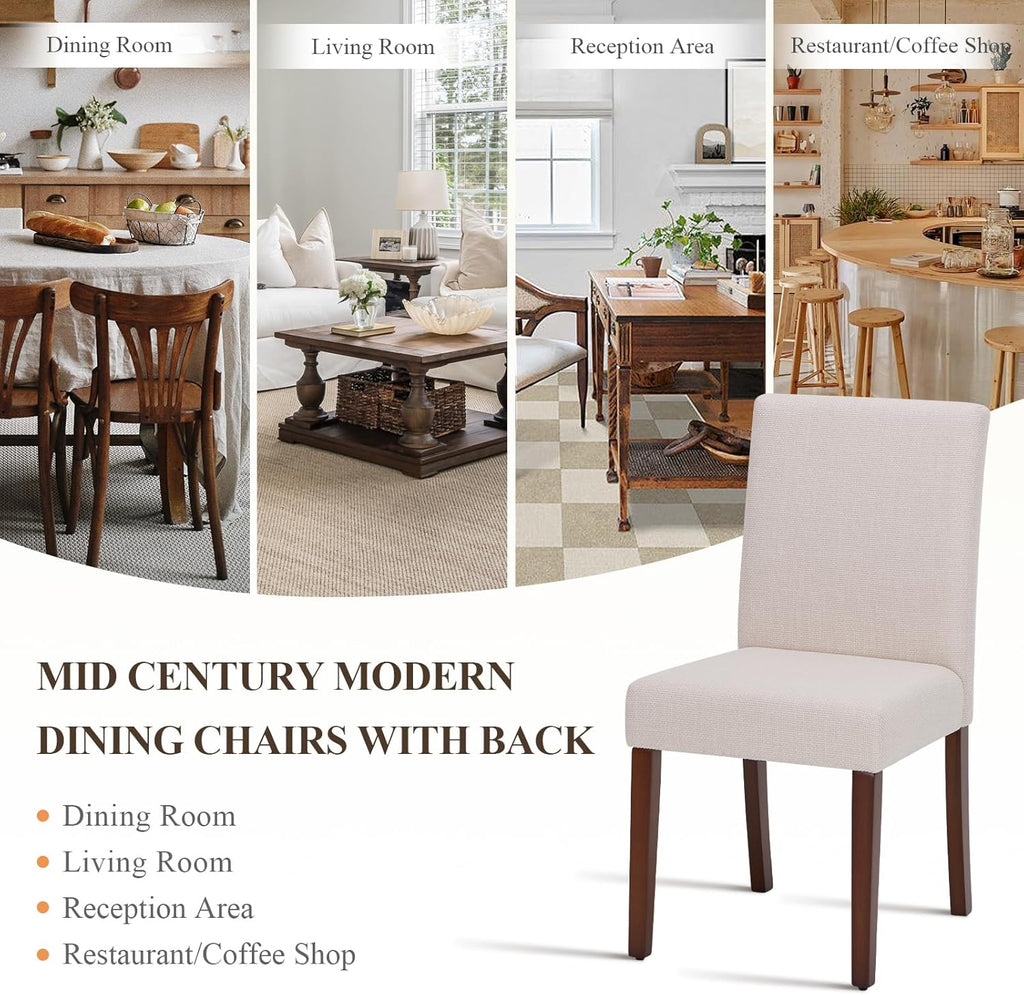MALOL Upholstered Dining Chairs Set of 4, Fabric Dining Room Chairs, Modern Wooden Dining Chair, Kitchen Side Chairs, Farmhouse Dinner Chair with High Back for Kitchen, Beige