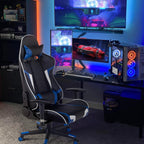 GYMAX Gaming Chair, Massage Gaming Chairs for Adults with Headrest, Lumbar Support & Armrest, Video Computer Reclining Gaming Chair, Office Desk Gamer Task Chair (Blue)