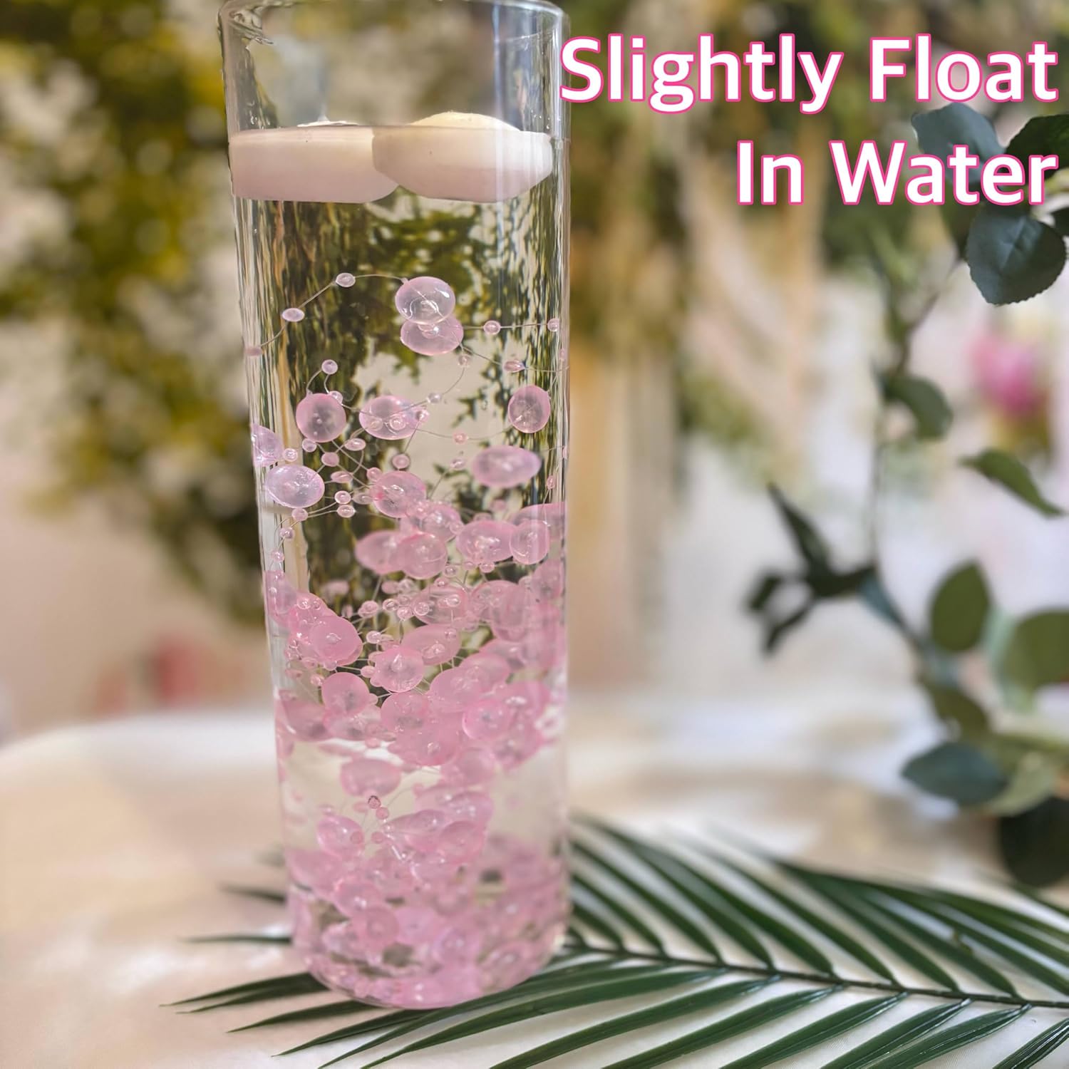 TeaSu 24Pcs Floating Bead String for Floating Candle Centerpieces, Colorful Pearl Bead for Vase Filler, Table Centerpiece, Wedding Reception and Home Decoration (Pink)