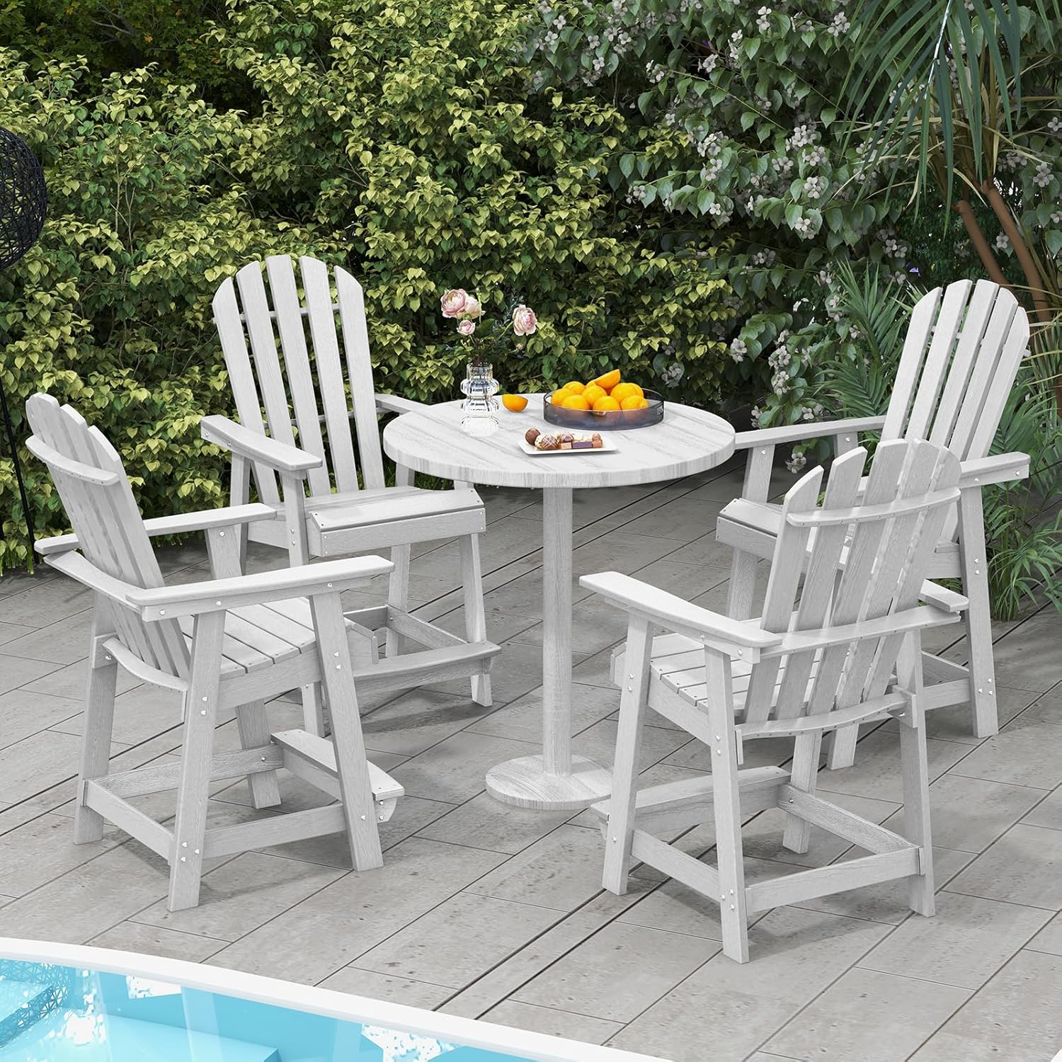 Tangkula Outdoor Bar Stool, HDPE Tall Adirondack Chair with Armrest & Footrest, Weather Resistant 47 Inch Counter Height Barstool Lifeguard Chair for Pool Deck Patio Garden, Balcony Chairs (1, White)