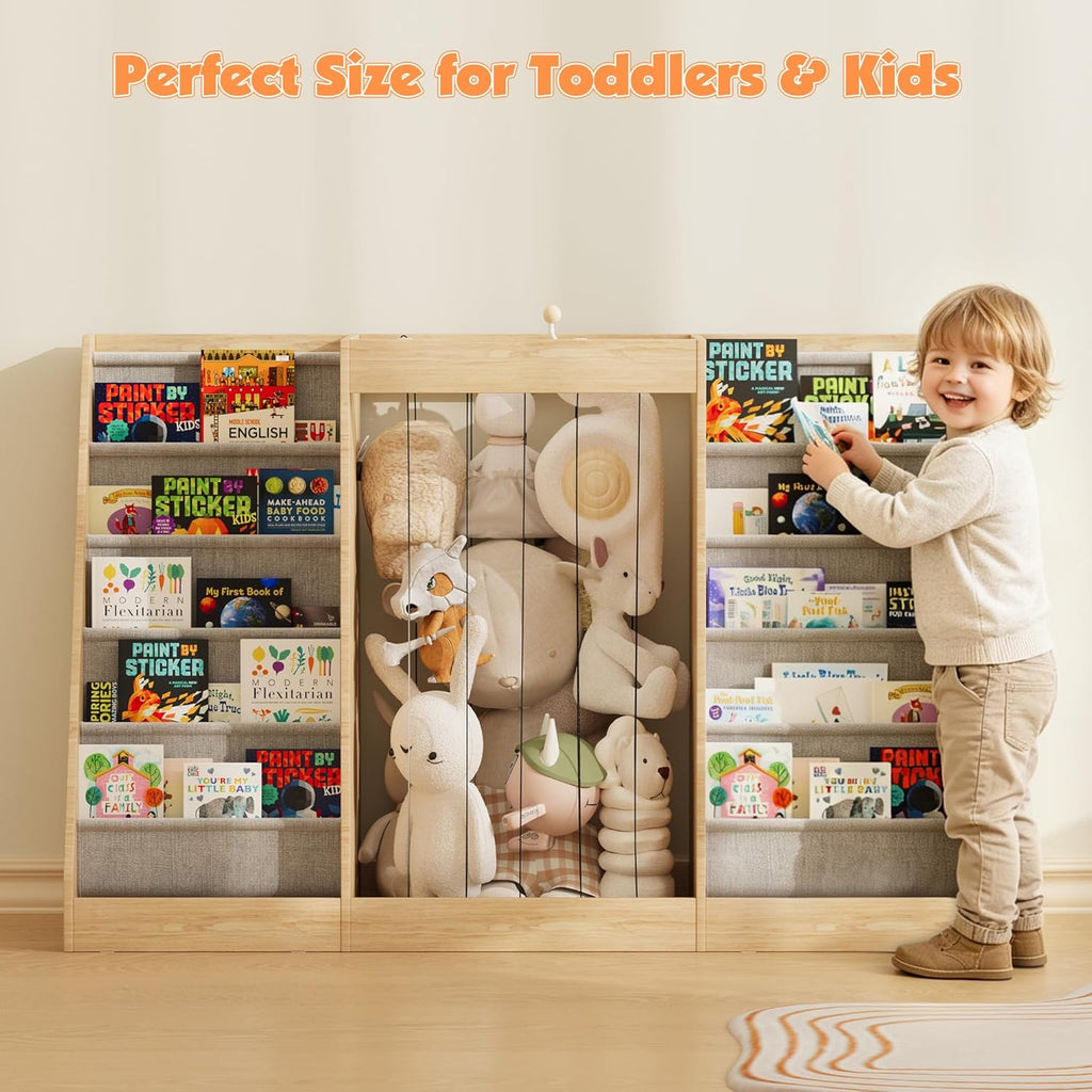 NACHES Montessori Kids Bookshelf with Toy Storage, Extra Book Display Shelves for Toddlers, Front-Facing Book Organizer for Nursery Playroom Bedroom (Natural Wood)