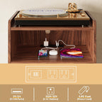 Record Player Stand, Turntable Stand with Record Storage and Charging Station & USB Ports, Record Player Table with Metal Divider, Record Stand Up to 160 Albums for Living Room, Bedroom Walnut