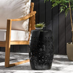 12" Weather Resistant Side Table, End Table with Metal Craft, Accent Table with Cutout Pattern for Indoor Outdoor Living Spaces, Black