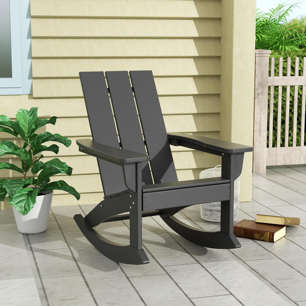 HDPE Shoreside Modern Rocking Poly Adirondack Chair,Gray