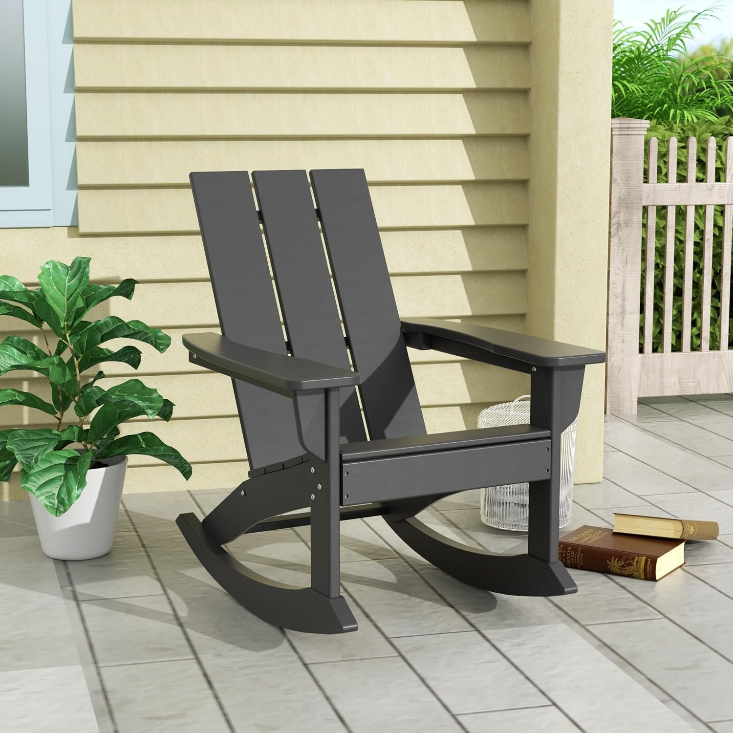 HDPE Shoreside Modern Rocking Poly Adirondack Chair,Gray
