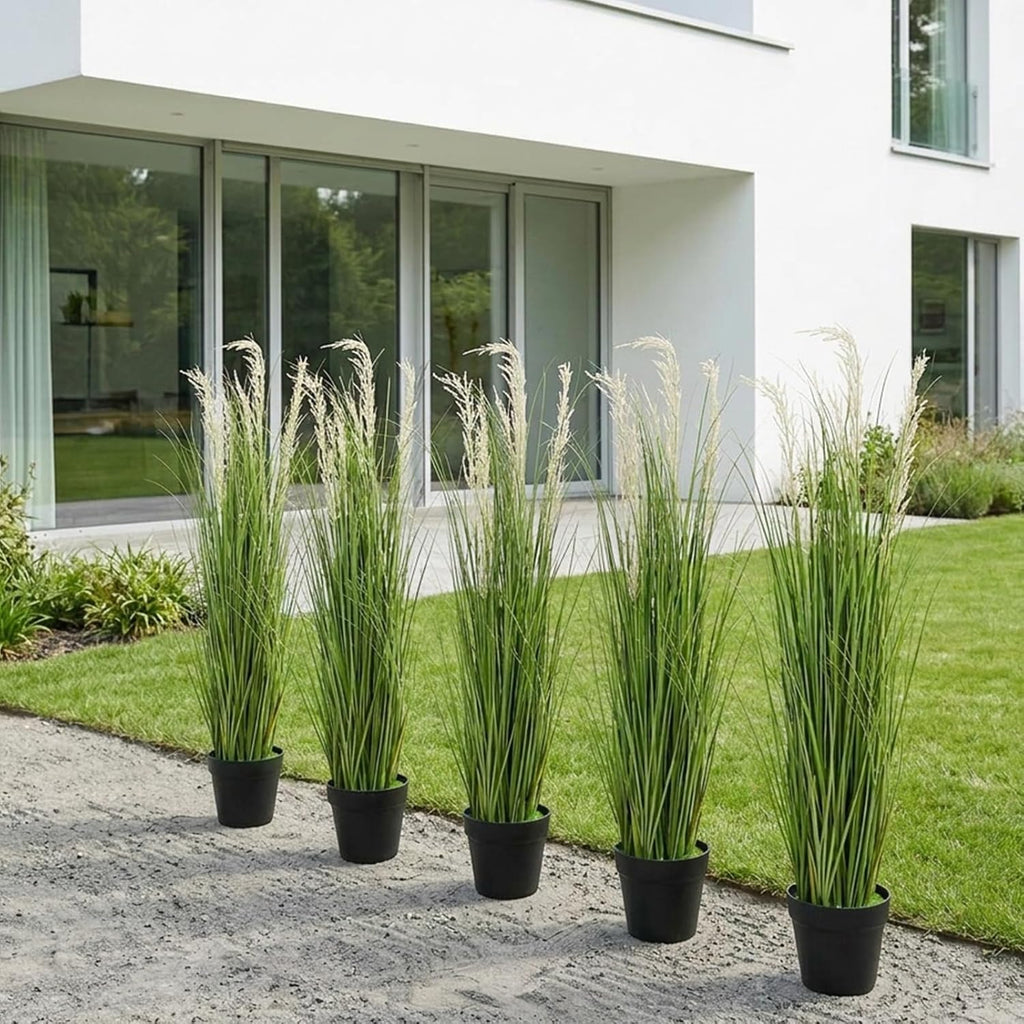 4 Pack 4 ft Tall Artificial Grass Plant Fake Pampas Grass in Pot Large Faux Floor Plants Potted Artificial Greenery for Indoor Outdoor Garden Home Bathroom Office Room Housewarming Wedding Decoration
