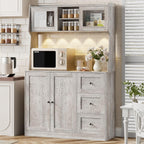 67'' Tall Kitchen Pantry Cabinet with Microwave Shelf, Sideboard Hutch Storage Cabinet with Doors, Shelves and Drawers, Wooden Coffee Bar, Sideboard Buffet Cabinets with Storage for Office(Grey)